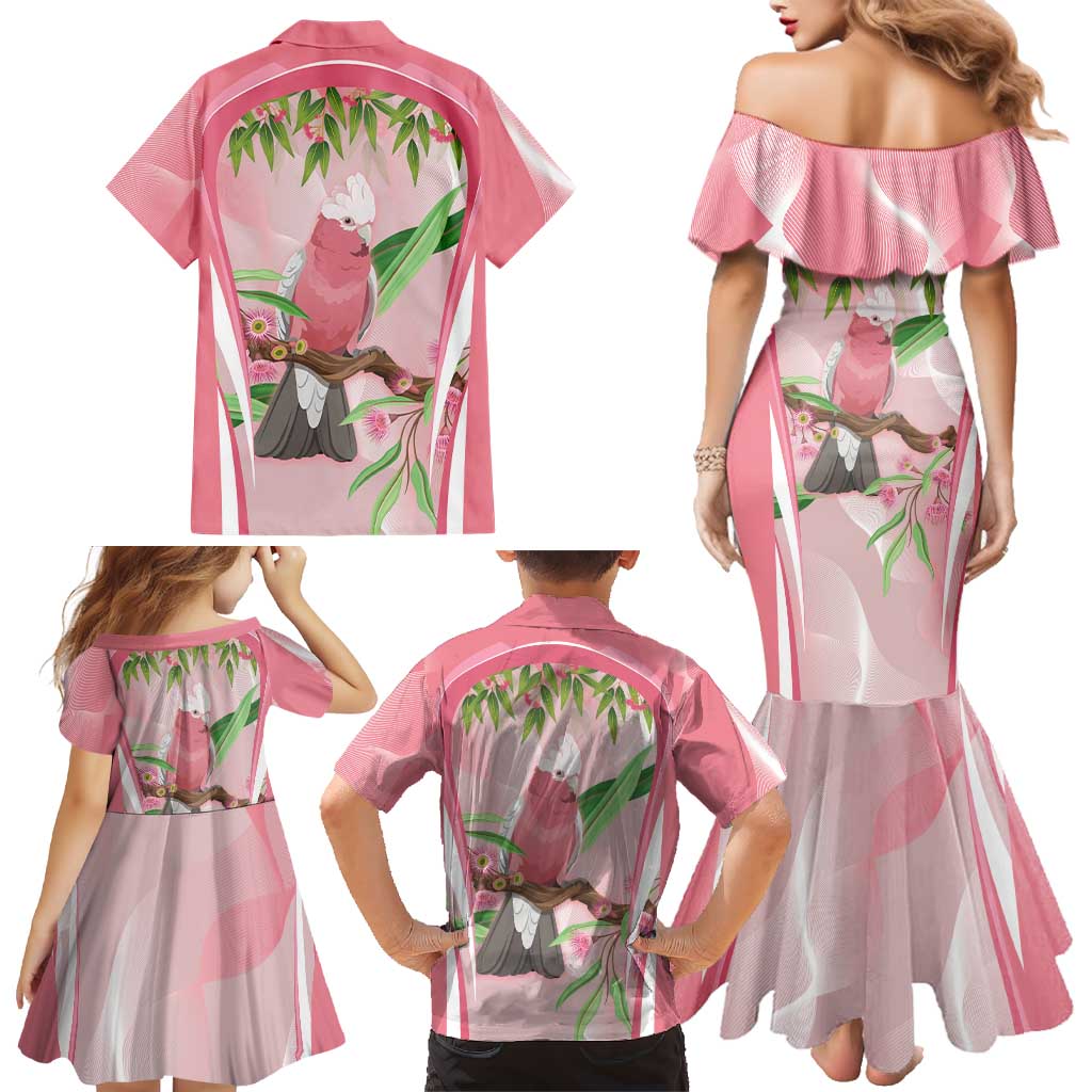 Galah Cockatoo Australia Family Matching Mermaid Dress and Hawaiian Shirt Aussie Native Eucalyptus Caesia Flowers
