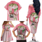 Galah Cockatoo Australia Family Matching Off The Shoulder Long Sleeve Dress and Hawaiian Shirt Aussie Native Eucalyptus Caesia Flowers