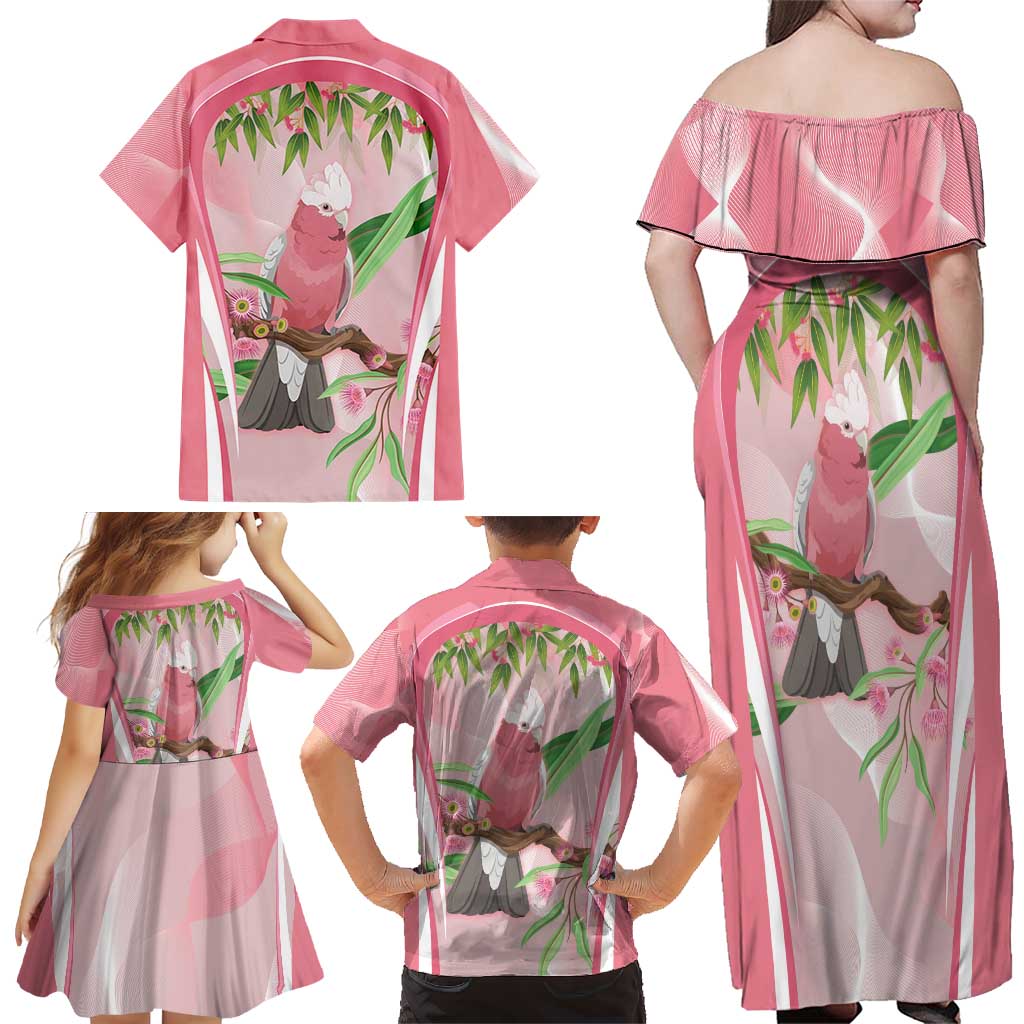 Galah Cockatoo Australia Family Matching Off Shoulder Maxi Dress and Hawaiian Shirt Aussie Native Eucalyptus Caesia Flowers