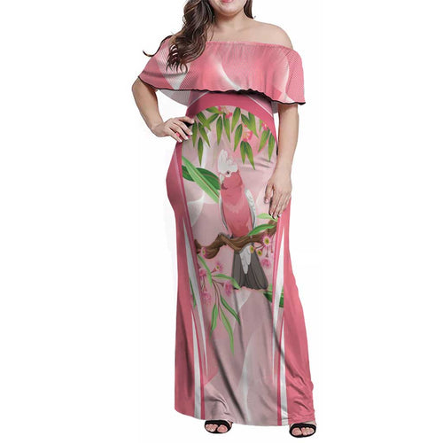 Galah Cockatoo Australia Family Matching Off Shoulder Maxi Dress and Hawaiian Shirt Aussie Native Eucalyptus Caesia Flowers
