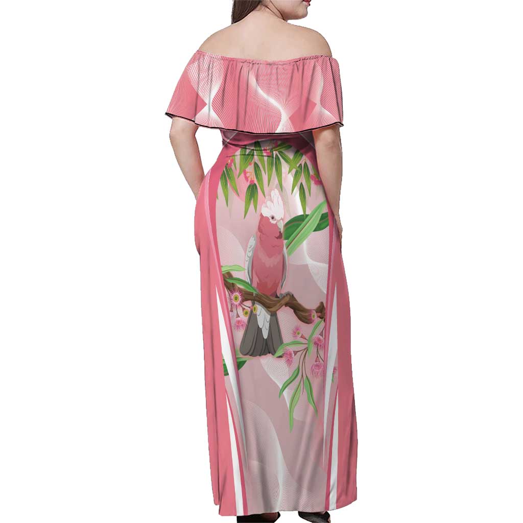 Galah Cockatoo Australia Family Matching Off Shoulder Maxi Dress and Hawaiian Shirt Aussie Native Eucalyptus Caesia Flowers