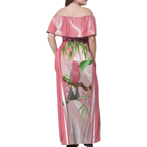 Galah Cockatoo Australia Family Matching Off Shoulder Maxi Dress and Hawaiian Shirt Aussie Native Eucalyptus Caesia Flowers