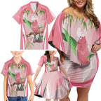 Galah Cockatoo Australia Family Matching Off Shoulder Short Dress and Hawaiian Shirt Aussie Native Eucalyptus Caesia Flowers