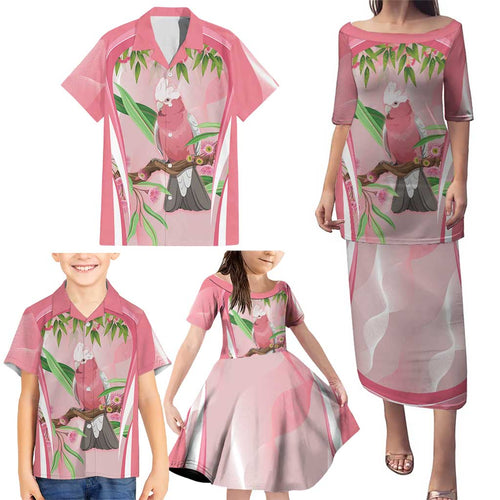 Galah Cockatoo Australia Family Matching Puletasi and Hawaiian Shirt Aussie Native Eucalyptus Caesia Flowers