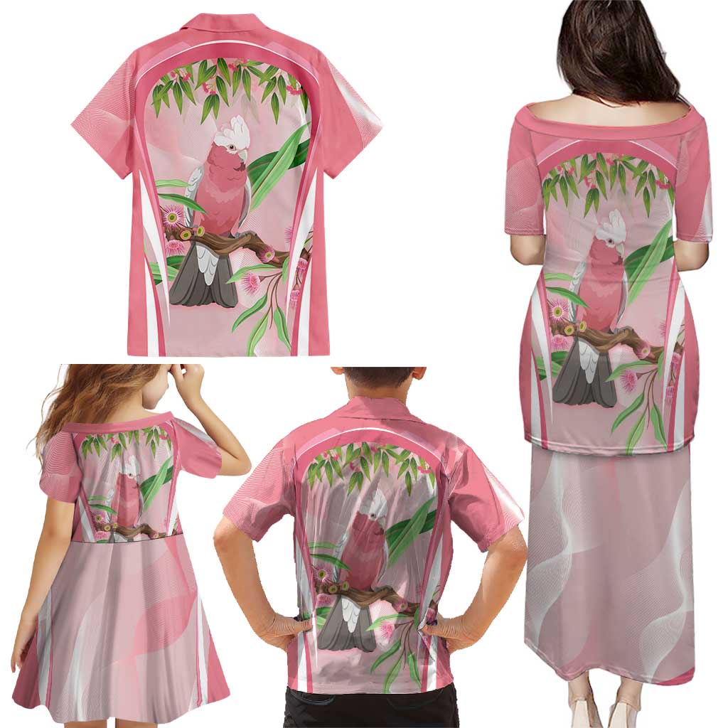 Galah Cockatoo Australia Family Matching Puletasi and Hawaiian Shirt Aussie Native Eucalyptus Caesia Flowers