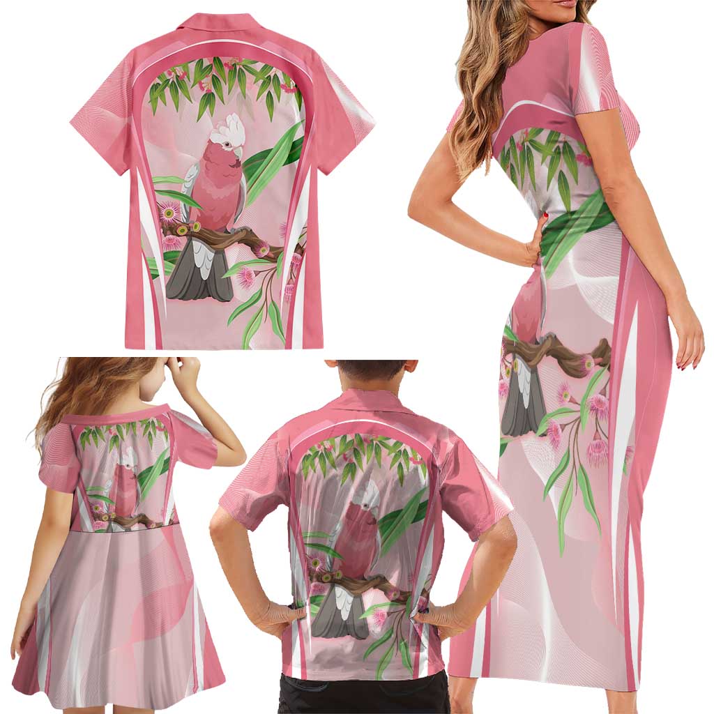 Galah Cockatoo Australia Family Matching Short Sleeve Bodycon Dress and Hawaiian Shirt Aussie Native Eucalyptus Caesia Flowers