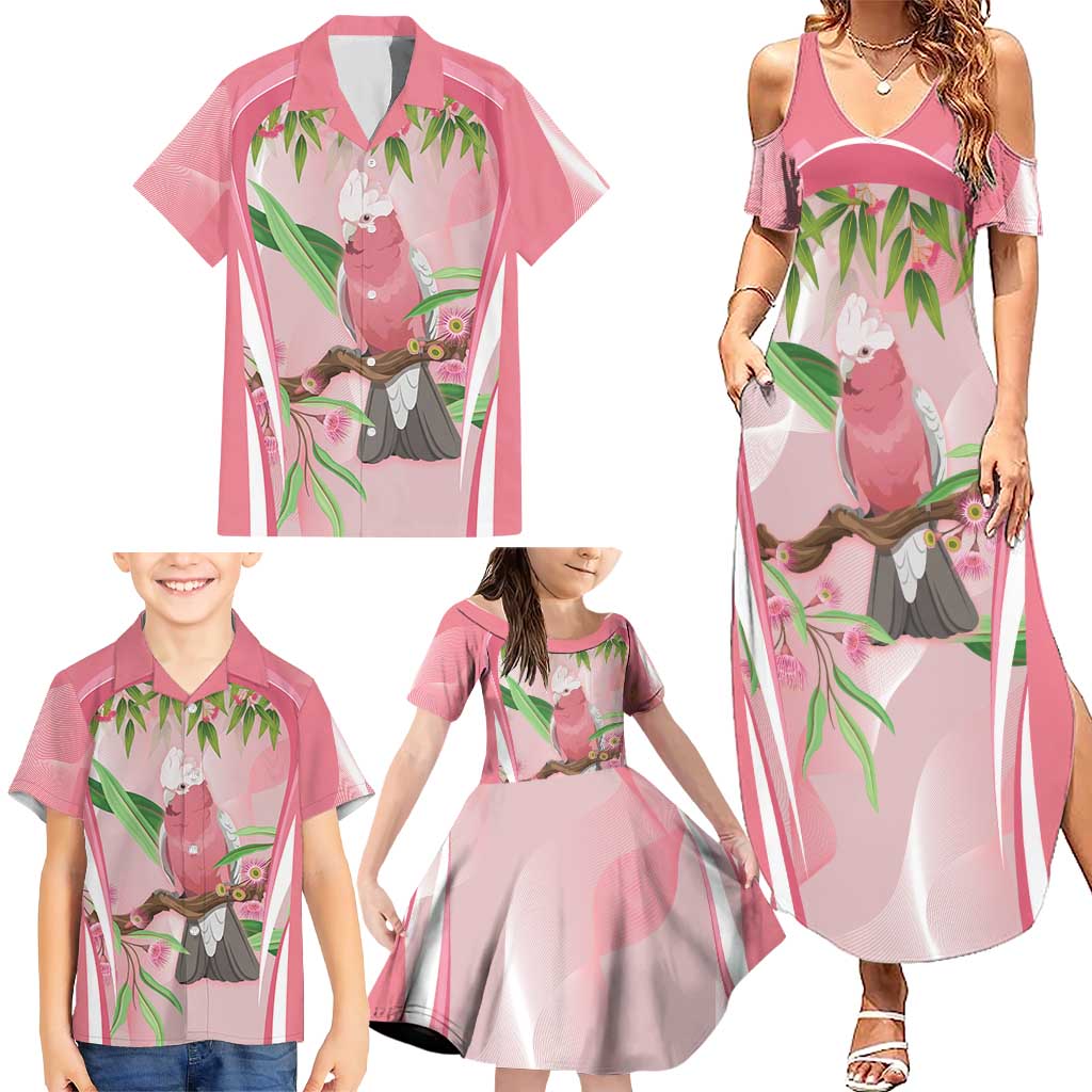 Galah Cockatoo Australia Family Matching Summer Maxi Dress and Hawaiian Shirt Aussie Native Eucalyptus Caesia Flowers