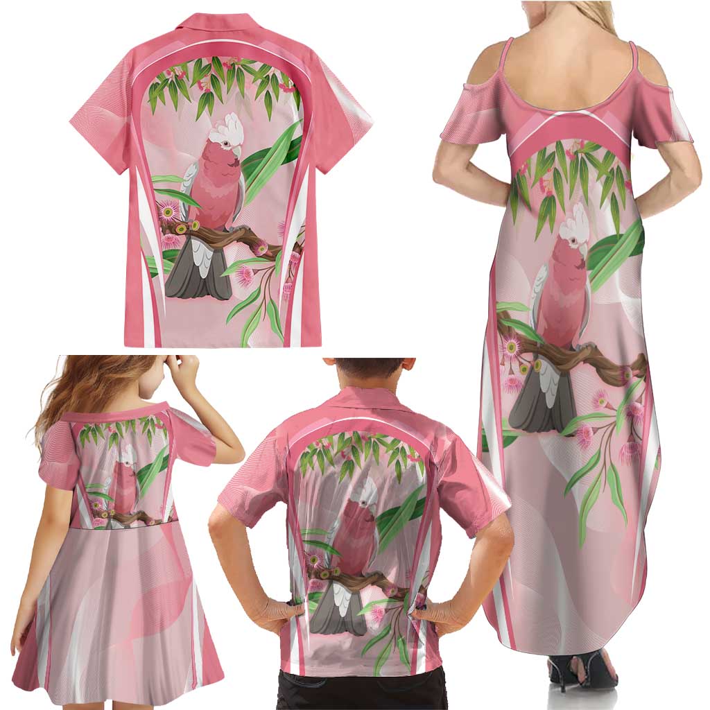 Galah Cockatoo Australia Family Matching Summer Maxi Dress and Hawaiian Shirt Aussie Native Eucalyptus Caesia Flowers