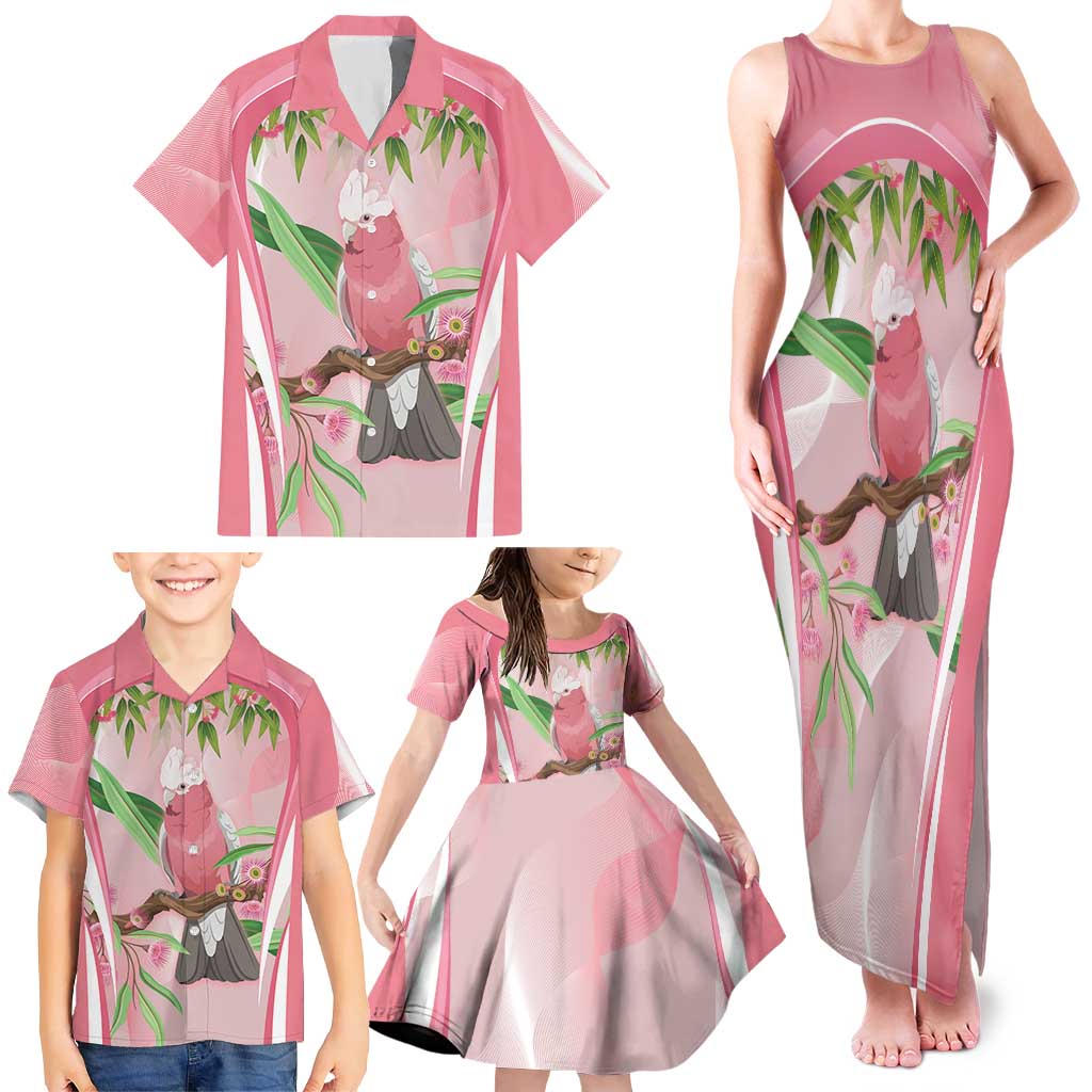 Galah Cockatoo Australia Family Matching Tank Maxi Dress and Hawaiian Shirt Aussie Native Eucalyptus Caesia Flowers