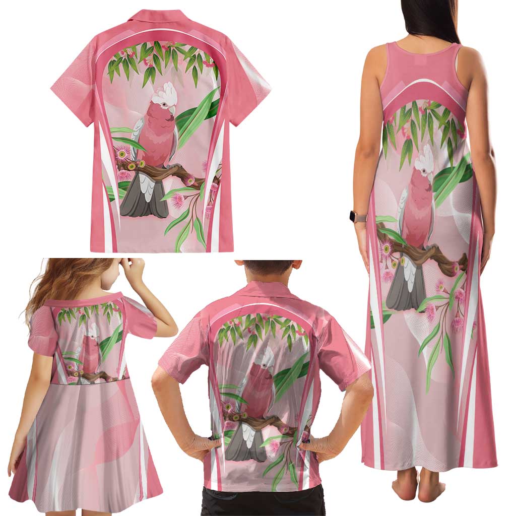 Galah Cockatoo Australia Family Matching Tank Maxi Dress and Hawaiian Shirt Aussie Native Eucalyptus Caesia Flowers
