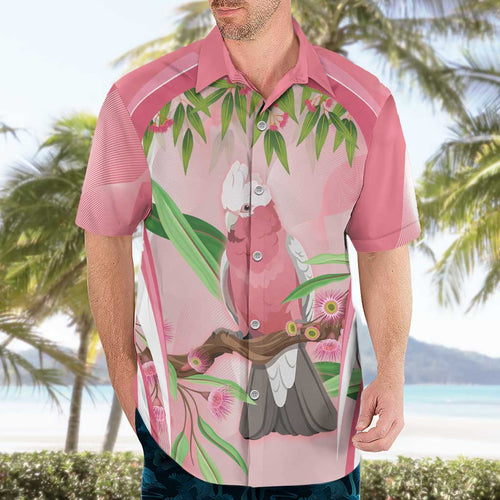 Galah Cockatoo Australia Hawaiian Shirt Aussie Native Eucalyptus Caesia Flowers