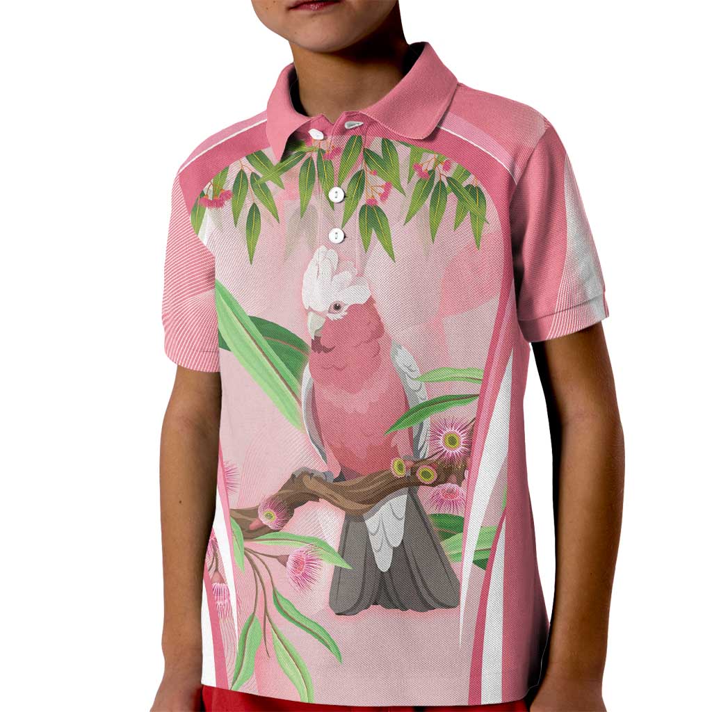 Galah Cockatoo Australia Kid Polo Shirt Aussie Native Eucalyptus Caesia Flowers