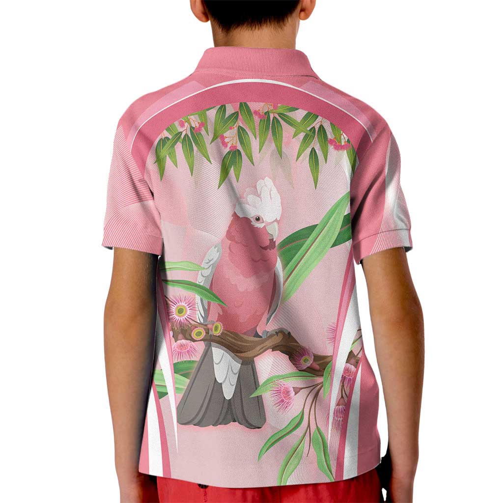 Galah Cockatoo Australia Kid Polo Shirt Aussie Native Eucalyptus Caesia Flowers