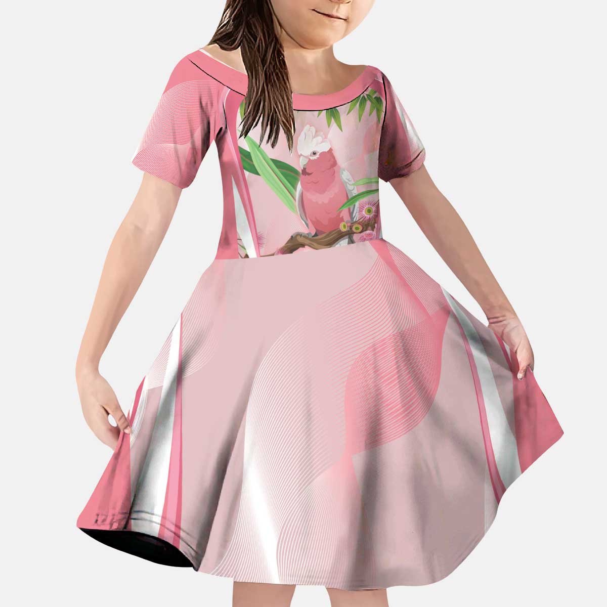 Galah Cockatoo Australia Kid Short Sleeve Dress Aussie Native Eucalyptus Caesia Flowers