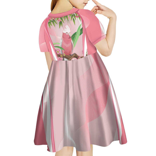 Galah Cockatoo Australia Kid Short Sleeve Dress Aussie Native Eucalyptus Caesia Flowers