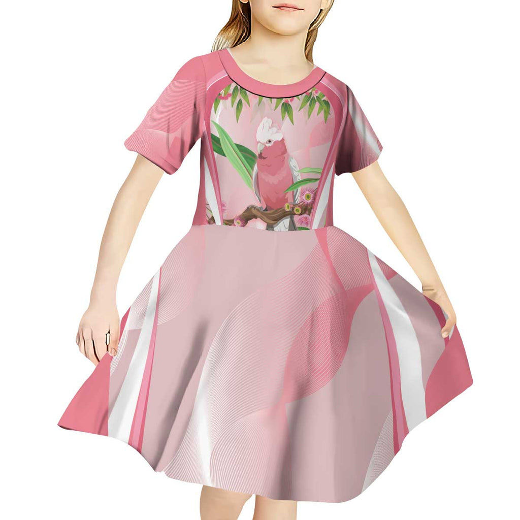 Galah Cockatoo Australia Kid Short Sleeve Dress Aussie Native Eucalyptus Caesia Flowers