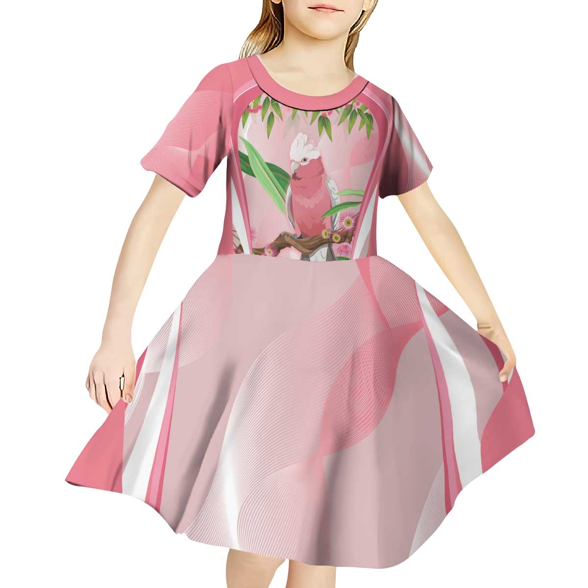 Galah Cockatoo Australia Kid Short Sleeve Dress Aussie Native Eucalyptus Caesia Flowers