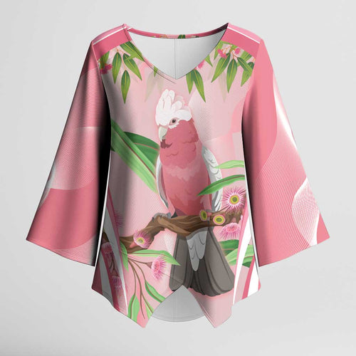Galah Cockatoo Australia Kimono Sleeve Blouse Aussie Native Eucalyptus Caesia Flowers