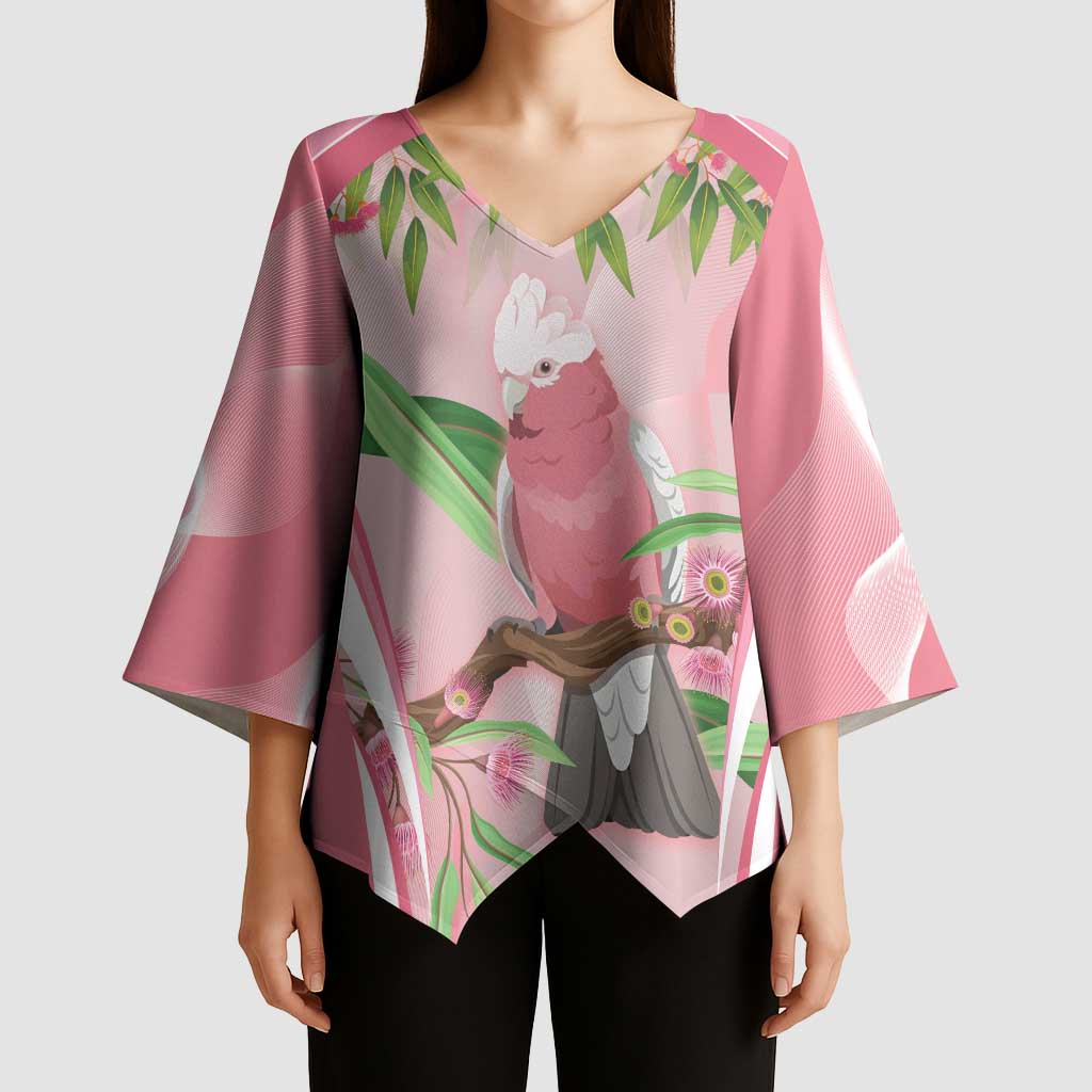 Galah Cockatoo Australia Kimono Sleeve Blouse Aussie Native Eucalyptus Caesia Flowers