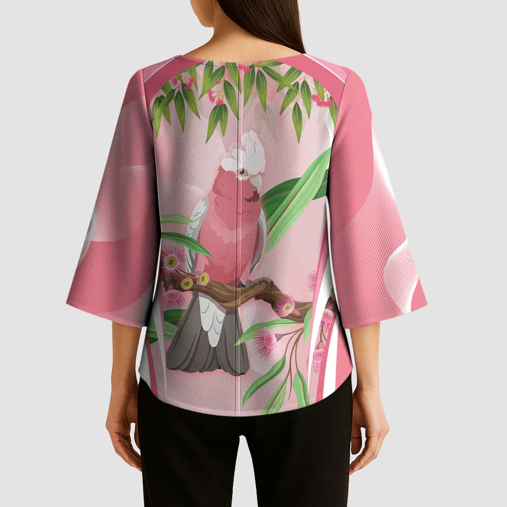 Galah Cockatoo Australia Kimono Sleeve Blouse Aussie Native Eucalyptus Caesia Flowers