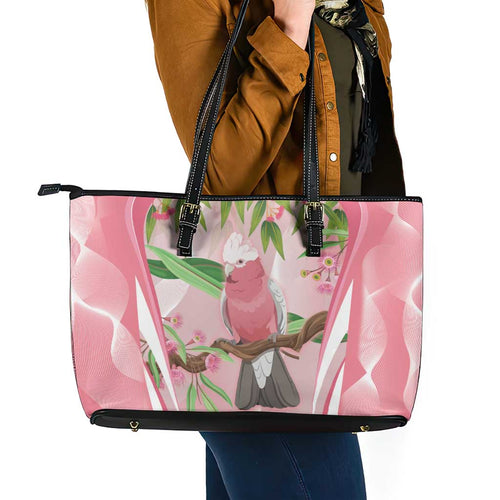 Galah Cockatoo Australia Leather Tote Bag Aussie Native Eucalyptus Caesia Flowers