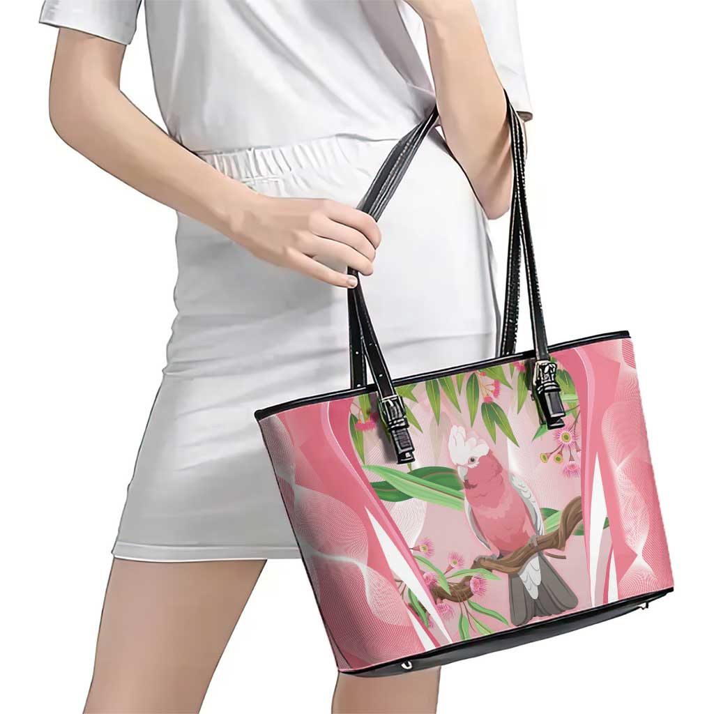 Galah Cockatoo Australia Leather Tote Bag Aussie Native Eucalyptus Caesia Flowers