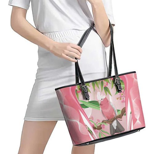 Galah Cockatoo Australia Leather Tote Bag Aussie Native Eucalyptus Caesia Flowers