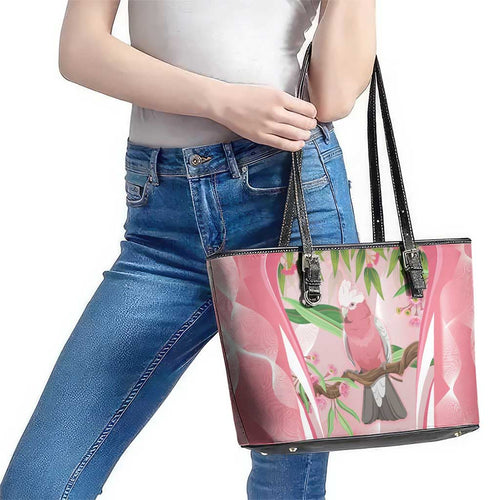 Galah Cockatoo Australia Leather Tote Bag Aussie Native Eucalyptus Caesia Flowers