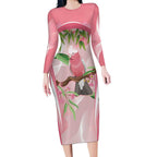 Galah Cockatoo Australia Long Sleeve Bodycon Dress Aussie Native Eucalyptus Caesia Flowers