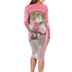 Galah Cockatoo Australia Long Sleeve Bodycon Dress Aussie Native Eucalyptus Caesia Flowers