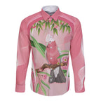 Galah Cockatoo Australia Long Sleeve Button Shirt Aussie Native Eucalyptus Caesia Flowers