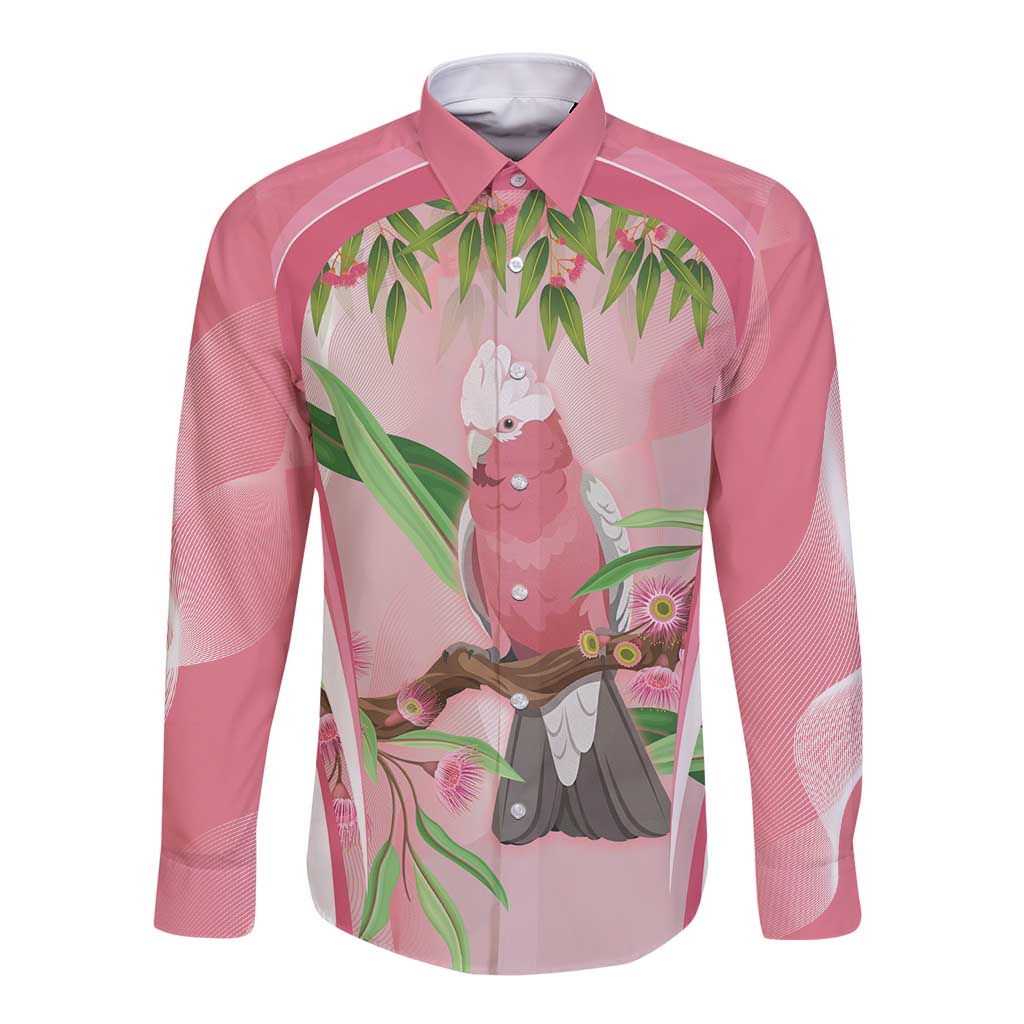 Galah Cockatoo Australia Long Sleeve Button Shirt Aussie Native Eucalyptus Caesia Flowers