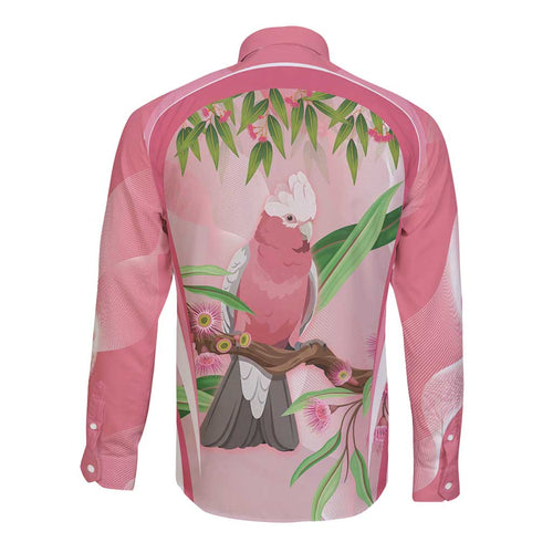 Galah Cockatoo Australia Long Sleeve Button Shirt Aussie Native Eucalyptus Caesia Flowers