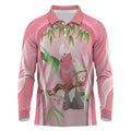 Galah Cockatoo Australia Long Sleeve Polo Shirt Aussie Native Eucalyptus Caesia Flowers