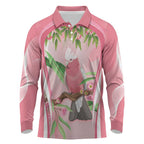 Galah Cockatoo Australia Long Sleeve Polo Shirt Aussie Native Eucalyptus Caesia Flowers