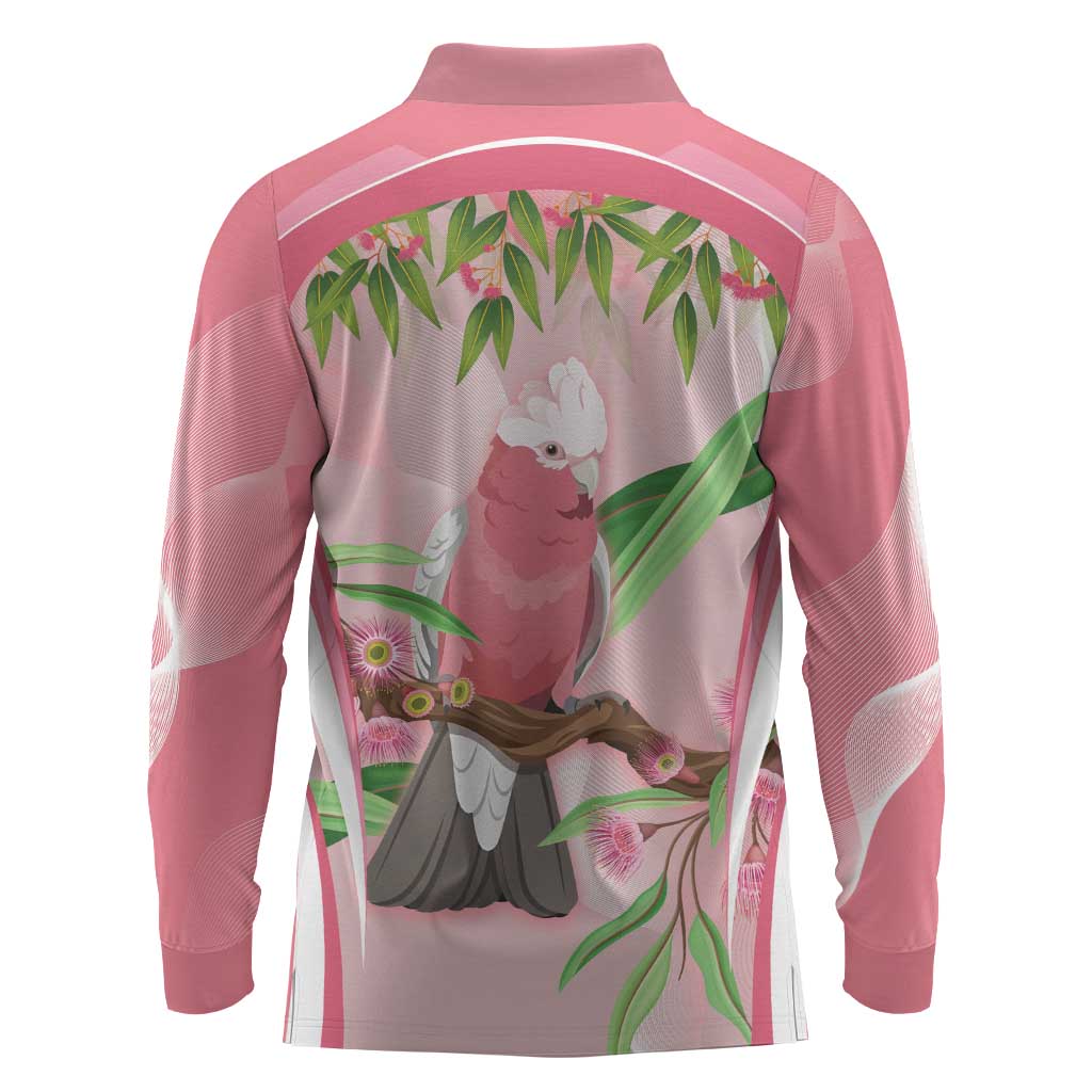 Galah Cockatoo Australia Long Sleeve Polo Shirt Aussie Native Eucalyptus Caesia Flowers