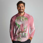 Galah Cockatoo Australia Long Sleeve Polo Shirt Aussie Native Eucalyptus Caesia Flowers