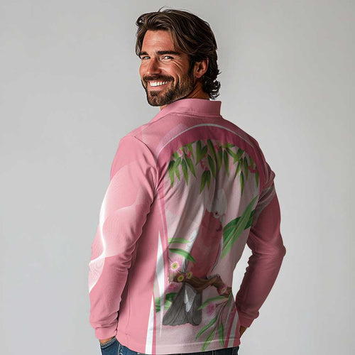 Galah Cockatoo Australia Long Sleeve Polo Shirt Aussie Native Eucalyptus Caesia Flowers