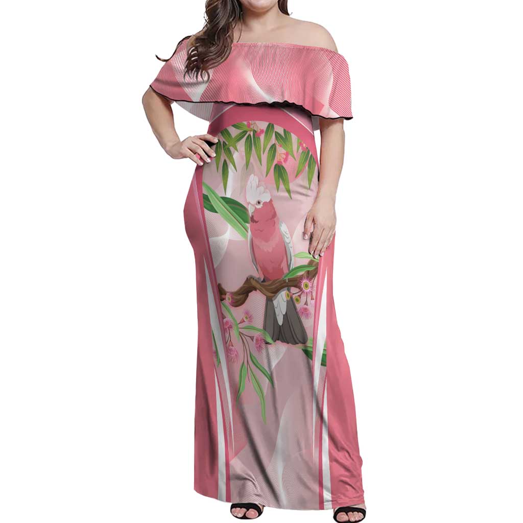 Galah Cockatoo Australia Off Shoulder Maxi Dress Aussie Native Eucalyptus Caesia Flowers