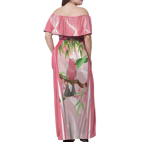 Galah Cockatoo Australia Off Shoulder Maxi Dress Aussie Native Eucalyptus Caesia Flowers