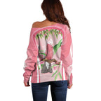 Galah Cockatoo Australia Off Shoulder Sweater Aussie Native Eucalyptus Caesia Flowers