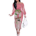 Galah Cockatoo Australia Off The Shoulder Long Sleeve Dress Aussie Native Eucalyptus Caesia Flowers