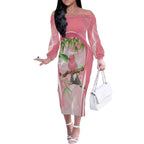 Galah Cockatoo Australia Off The Shoulder Long Sleeve Dress Aussie Native Eucalyptus Caesia Flowers