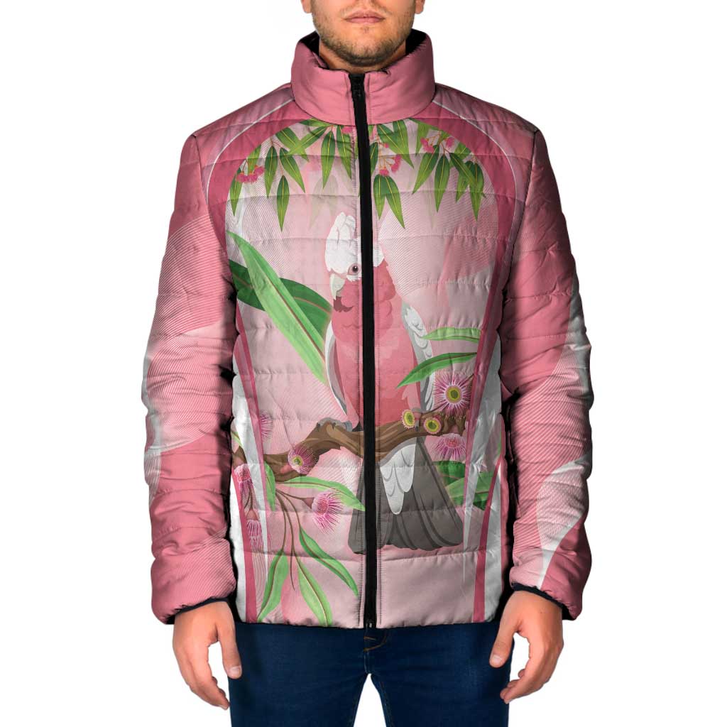 Galah Cockatoo Australia Padded Jacket Aussie Native Eucalyptus Caesia Flowers