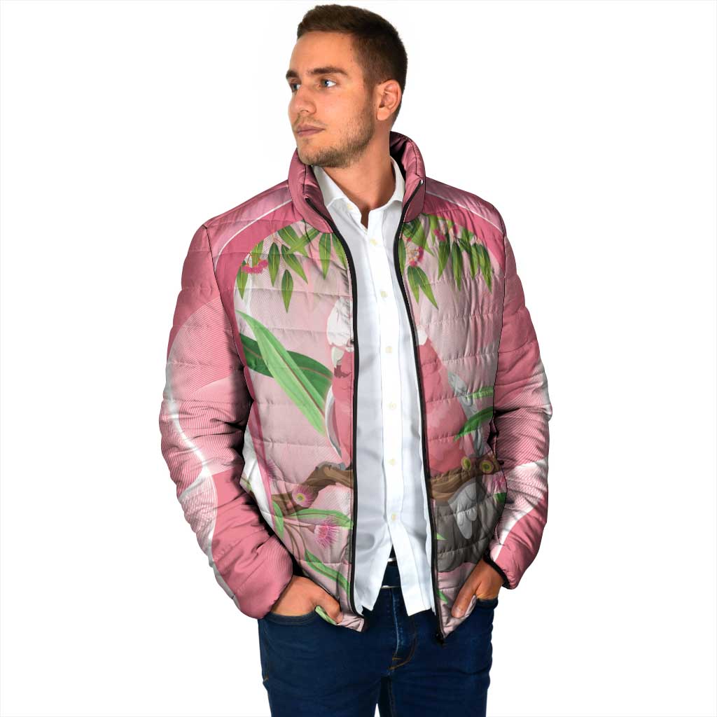 Galah Cockatoo Australia Padded Jacket Aussie Native Eucalyptus Caesia Flowers