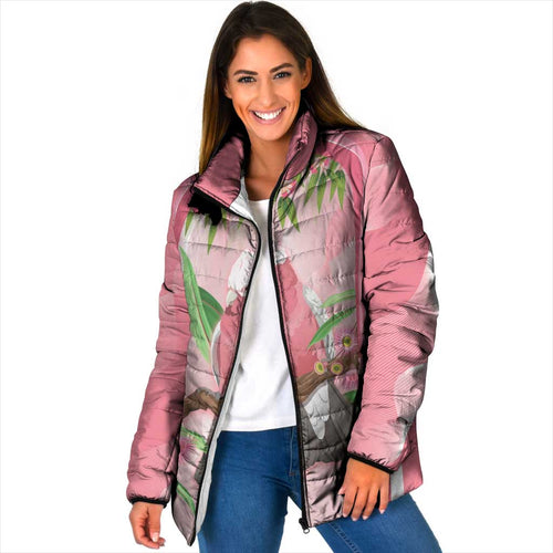 Galah Cockatoo Australia Padded Jacket Aussie Native Eucalyptus Caesia Flowers