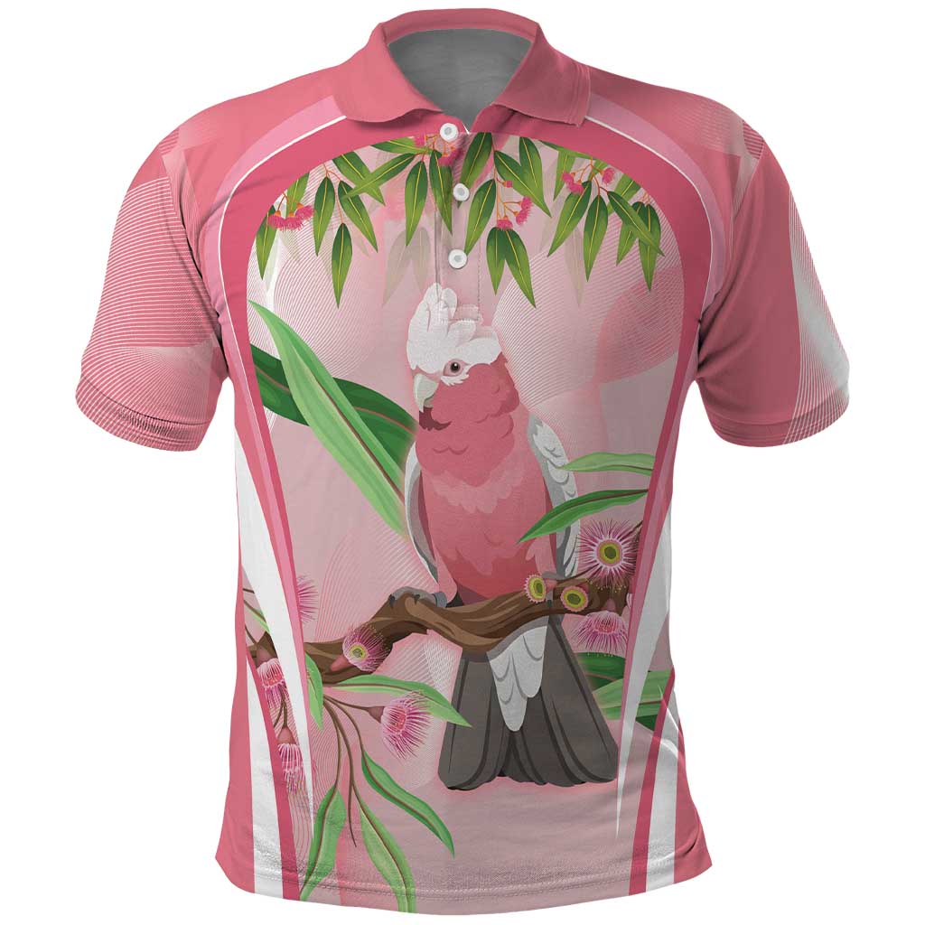 Galah Cockatoo Australia Polo Shirt Aussie Native Eucalyptus Caesia Flowers