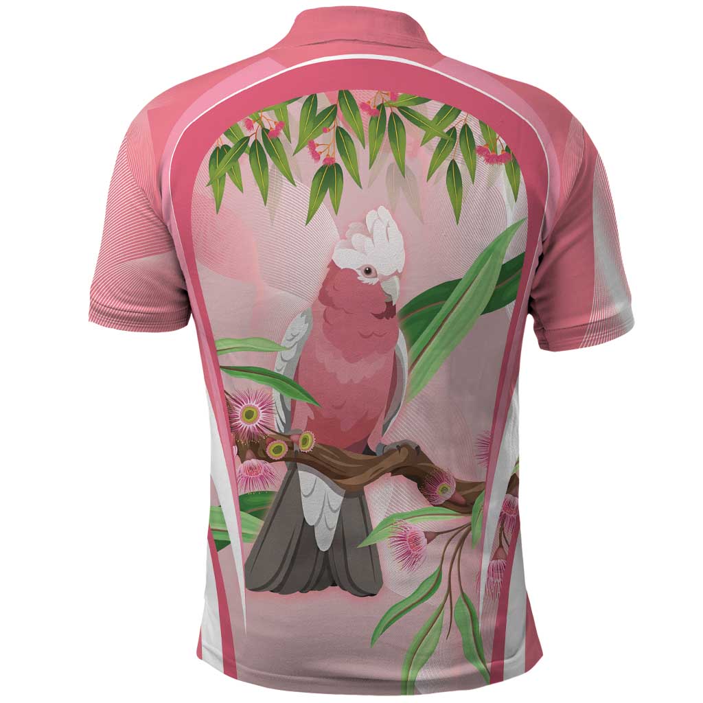 Galah Cockatoo Australia Polo Shirt Aussie Native Eucalyptus Caesia Flowers