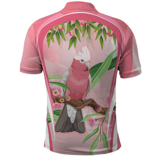 Galah Cockatoo Australia Polo Shirt Aussie Native Eucalyptus Caesia Flowers