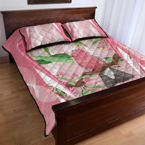 Galah Cockatoo Australia Quilt Bed Set Aussie Native Eucalyptus Caesia Flowers